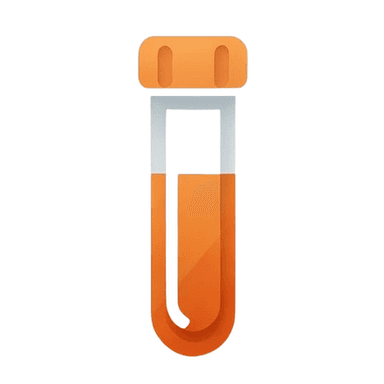 Lablog app icon: an orange-capped test tube, half filled with orange, on white